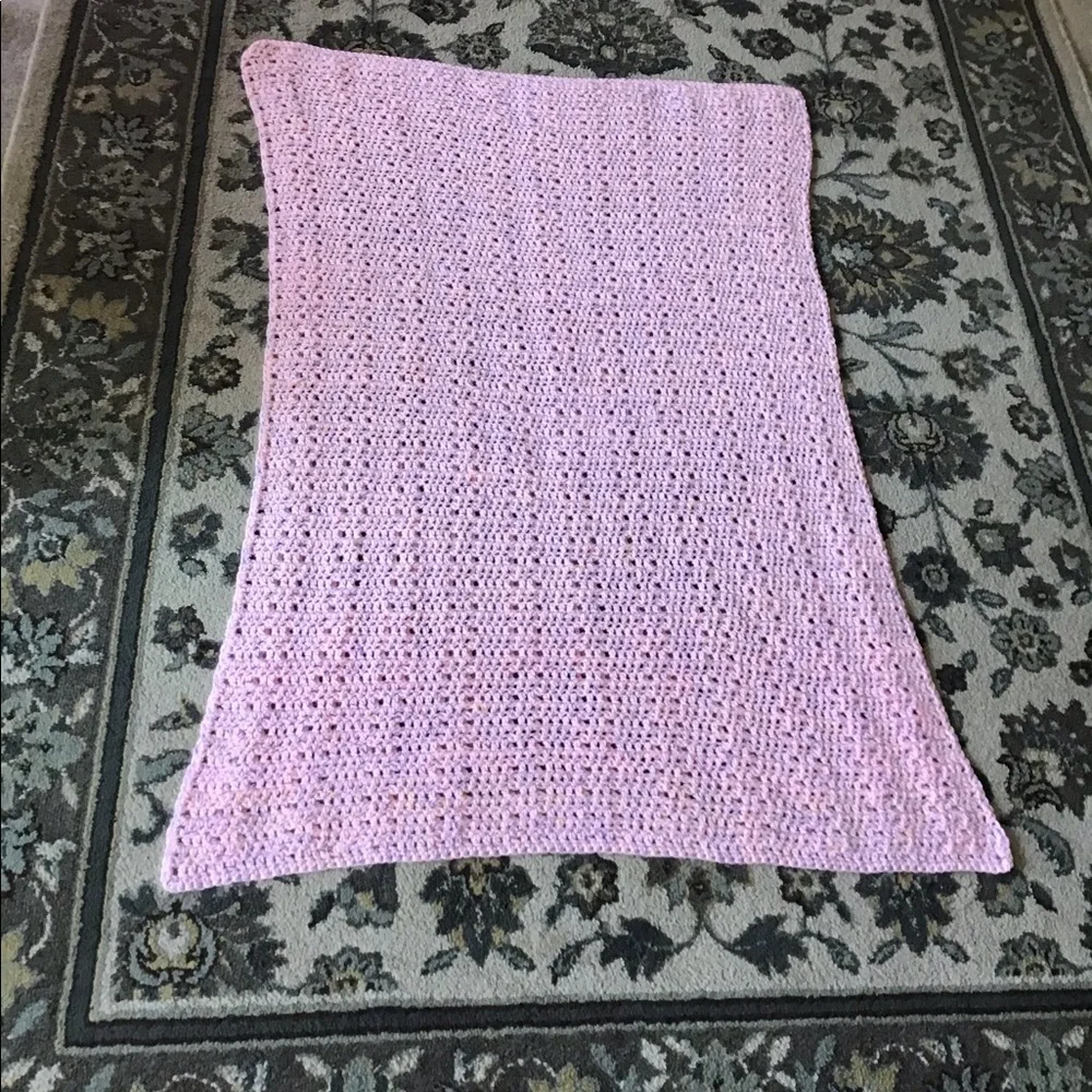 Lap Blanket pink purple 44” x 29” hand crocheted purple nice & warm cozy